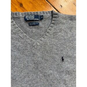 Polo Ralph Lauren Lambswool Sweater V-Neck Classic Fit Blue/Gray‎ XL